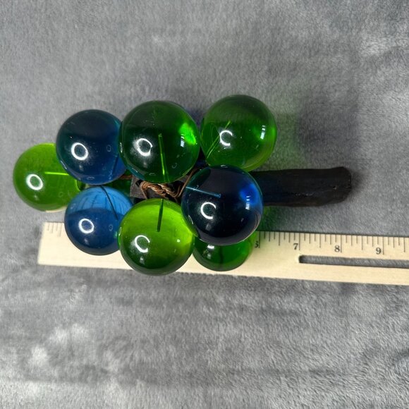 Vintage‎ Lucite Glass Grape Cluster Green Blue MCM Decor 9" Petrified Wood Stem - Picture 2 of 13